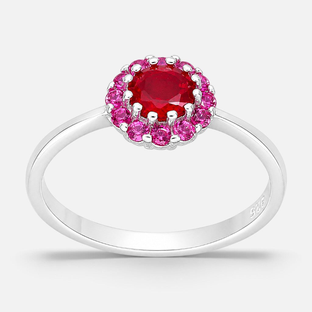 Anillo Flor Circones Rubí