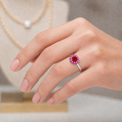 Anillo Flor Circones Rubí