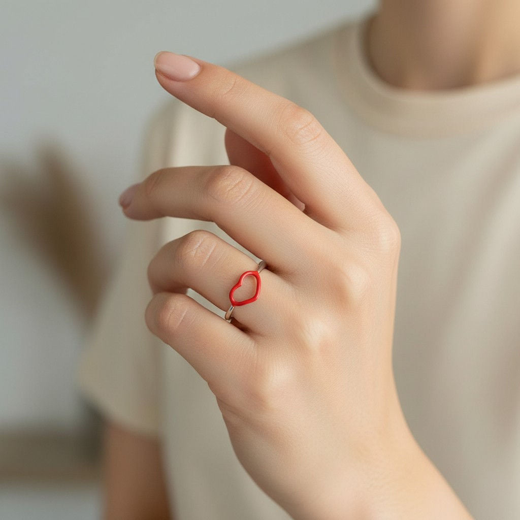 Anillo Ajustable Corazón Esmaltado Rojo