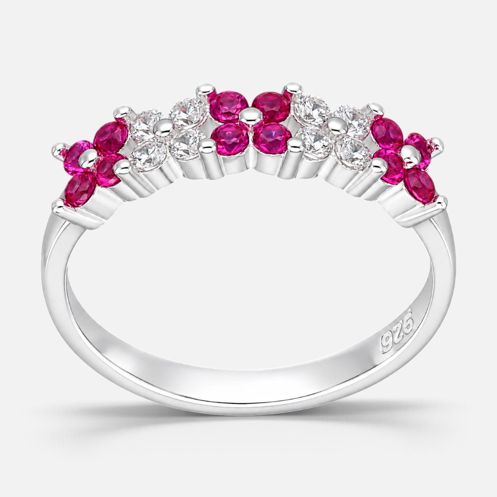 Anillo Cintillo Flores Circones Rubí