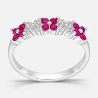 Anillo Cintillo Flores Circones Rubí