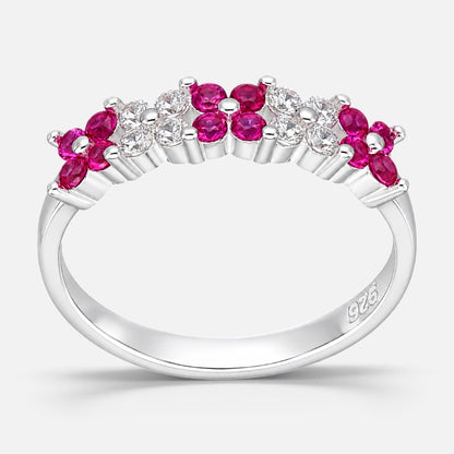 Anillo Cintillo Flores Circones Rubí