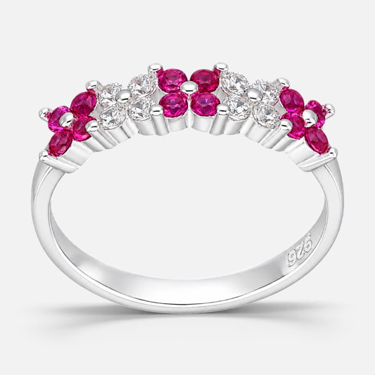 Anillo Cintillo Flores Circones Rubí