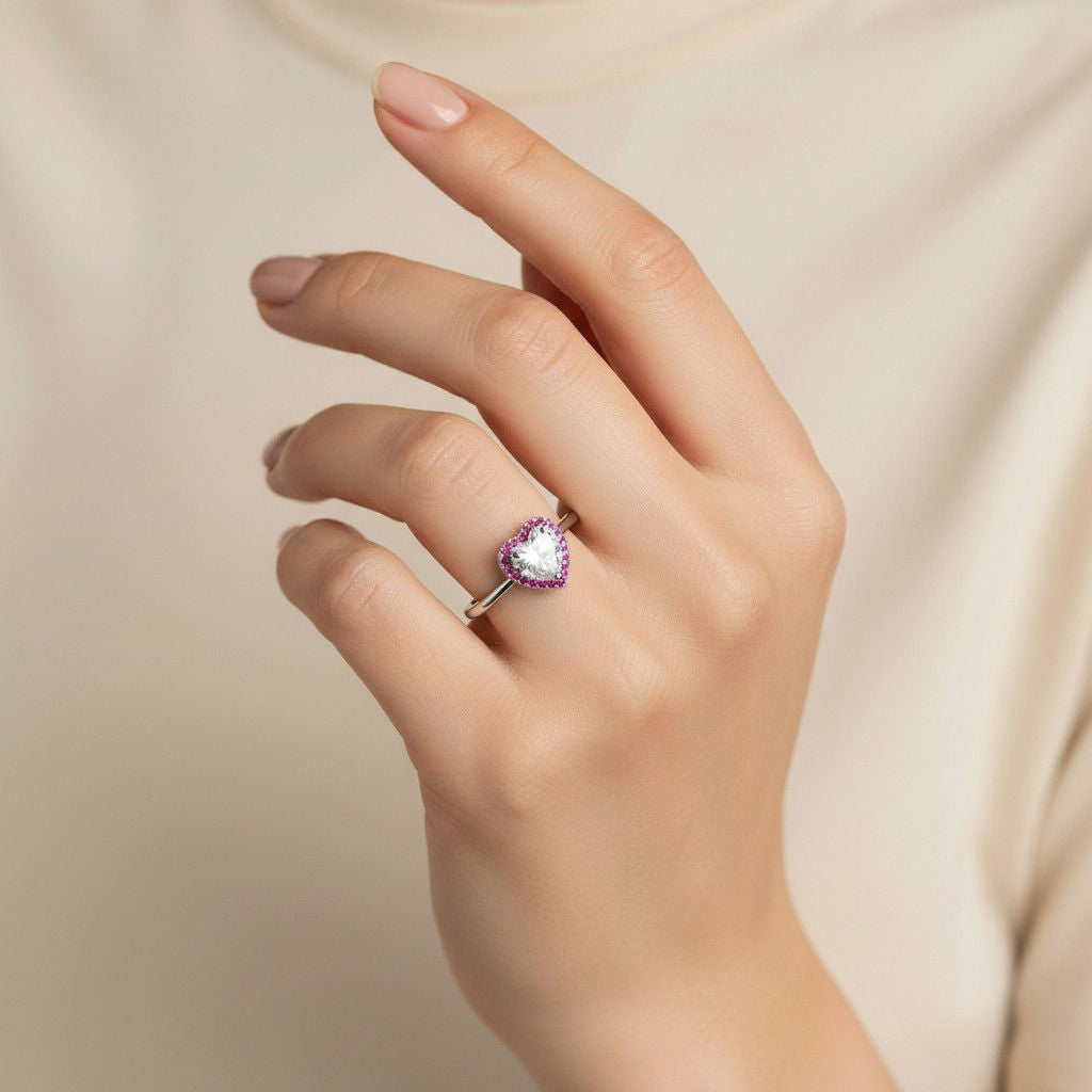 Anillo Corazón Circones Fucsia