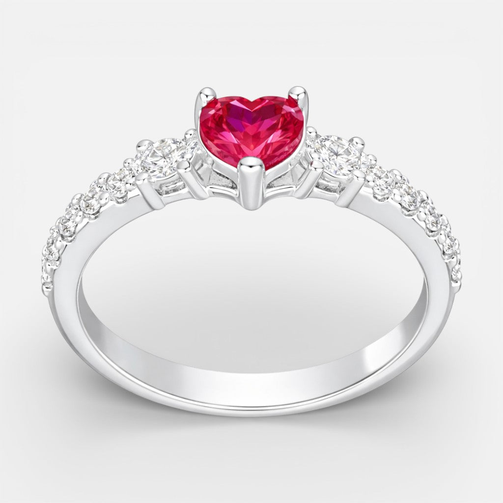 Anillo Corazón Circones Rubí