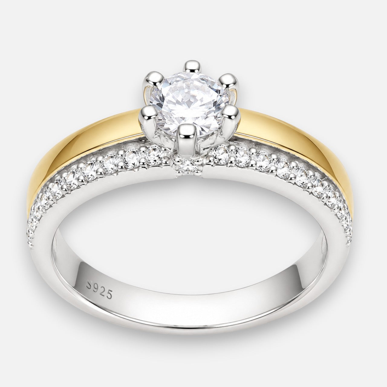Anillo Circón Solitario con Oro 14