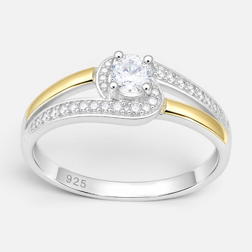 Anillo Nudo Circón Solitario con Oro
