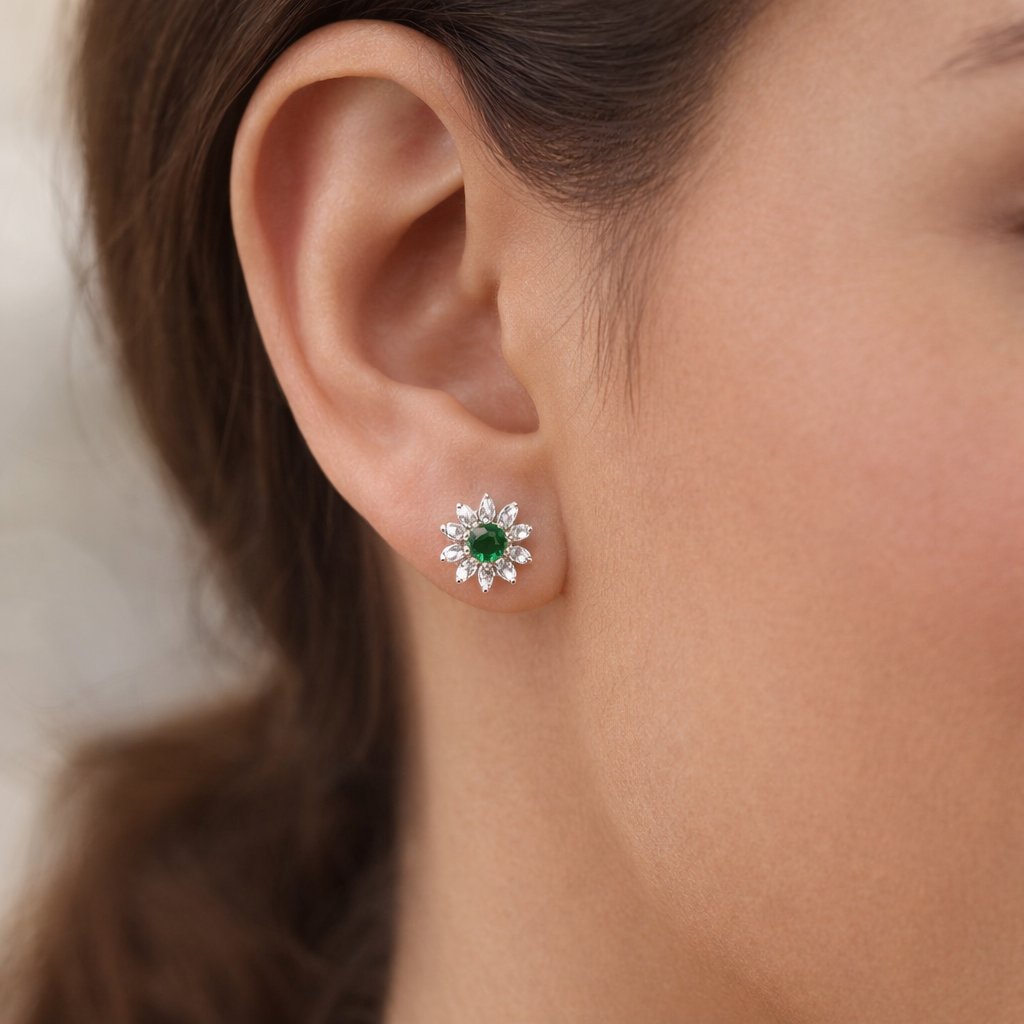 Aro Flor Circones Baguette Esmeralda