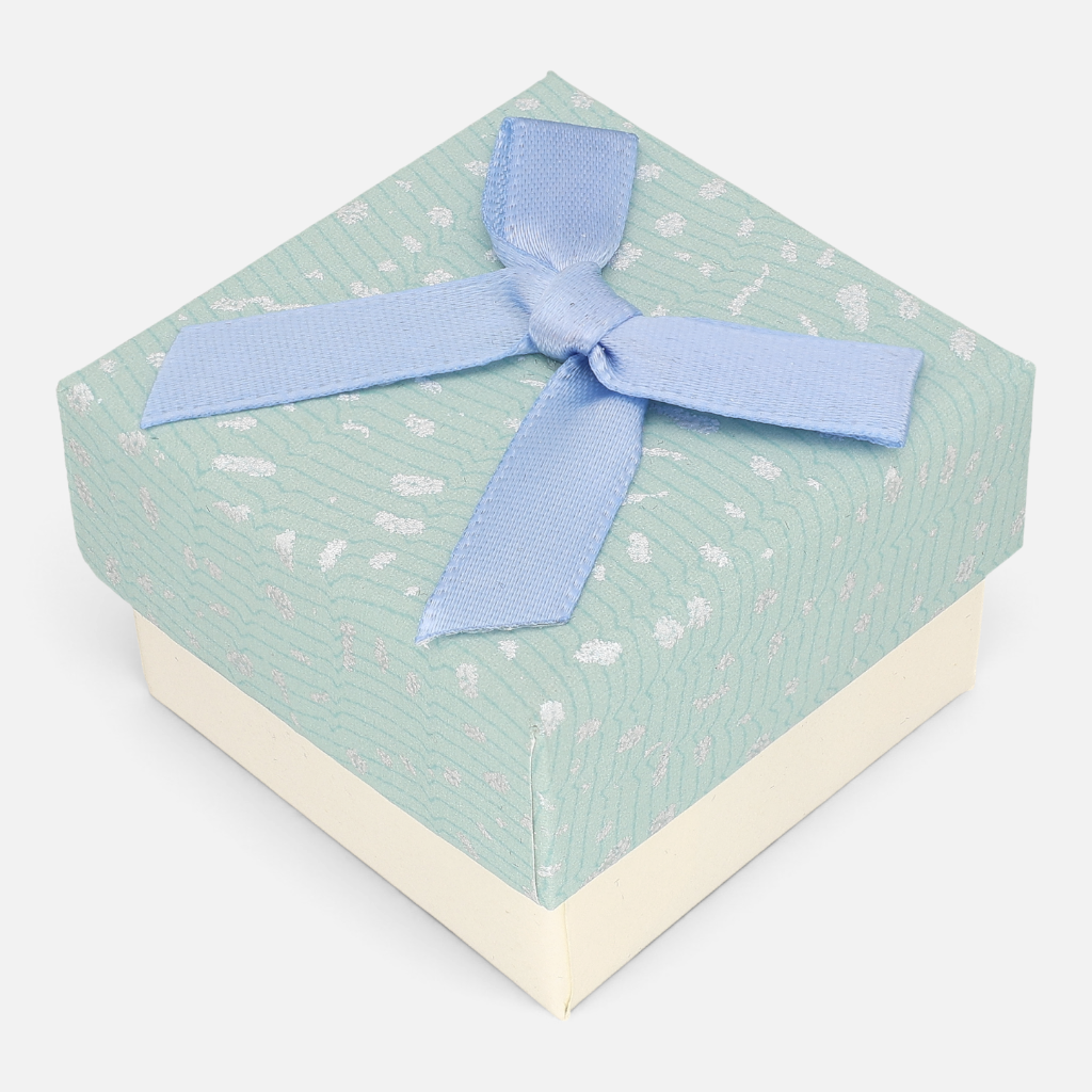 Caja Anillos Texturizada Verde Menta Lazo celeste