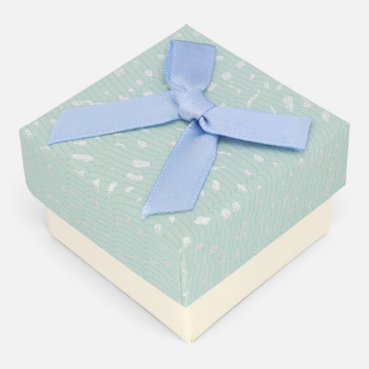 Caja Anillos Texturizada Verde Menta Lazo celeste