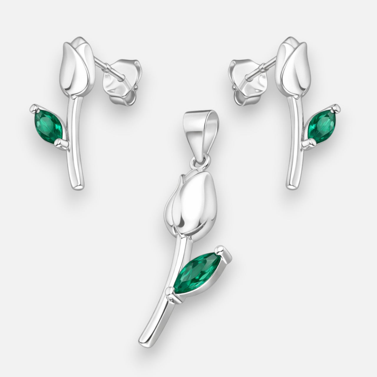 Conjunto Flor Tulipán Circón Esmeralda