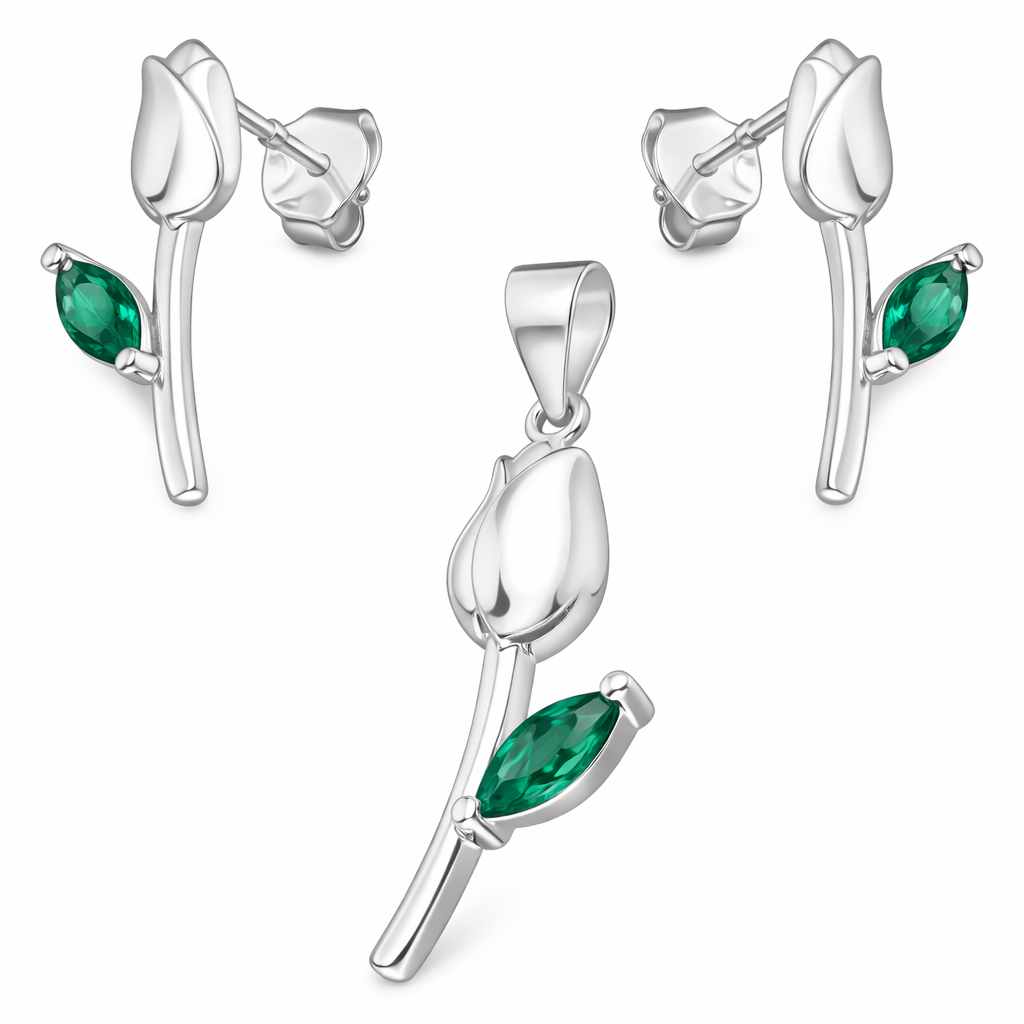 Conjunto Flor Tulipán Circón Esmeralda
