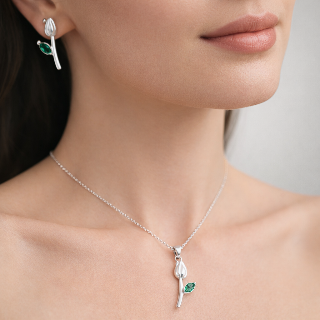 Conjunto Flor Tulipán Circón Esmeralda