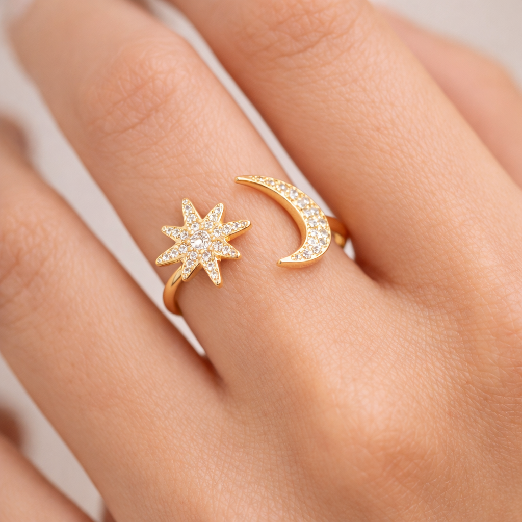 Anillo Ajustable Media Luna Estrella Circones