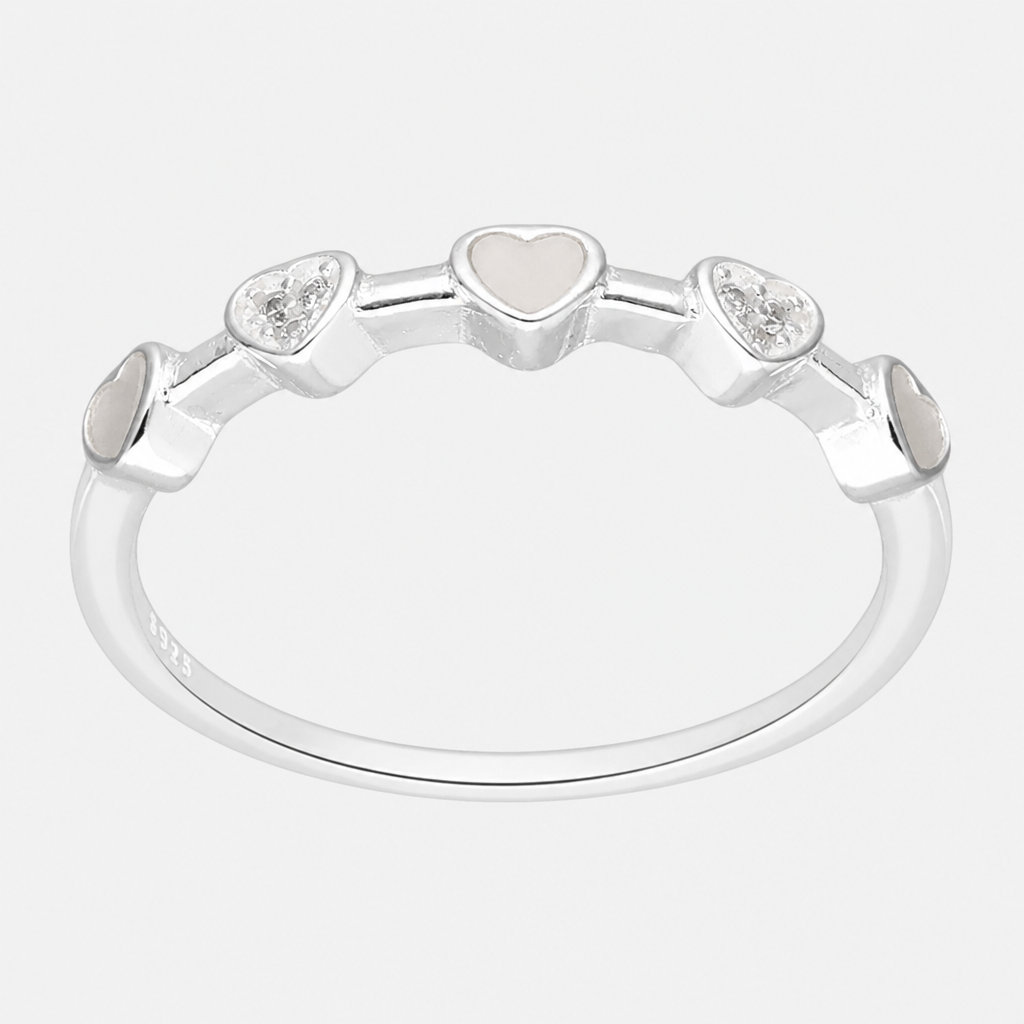 Anillo Cintillo Corazones Circones Nácar