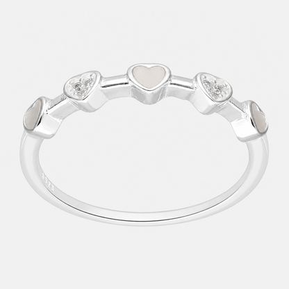 Anillo Cintillo Corazones Circones Nácar