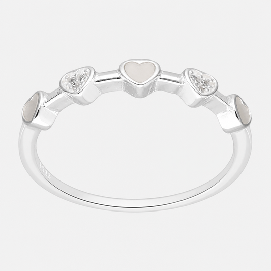 Anillo Cintillo Corazones Circones Nácar
