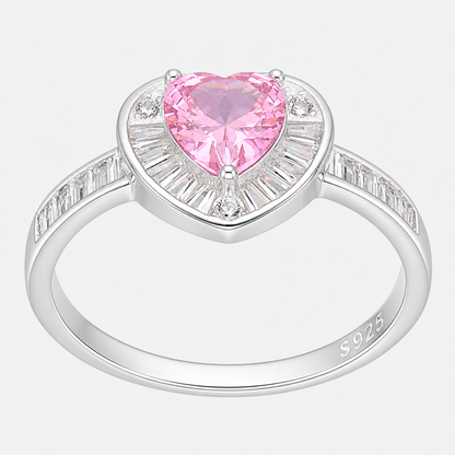 Anillo Corazón Circones Baguette Rosa Francia