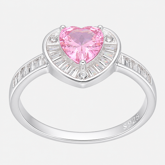 Anillo Corazón Circones Baguette Rosa Francia