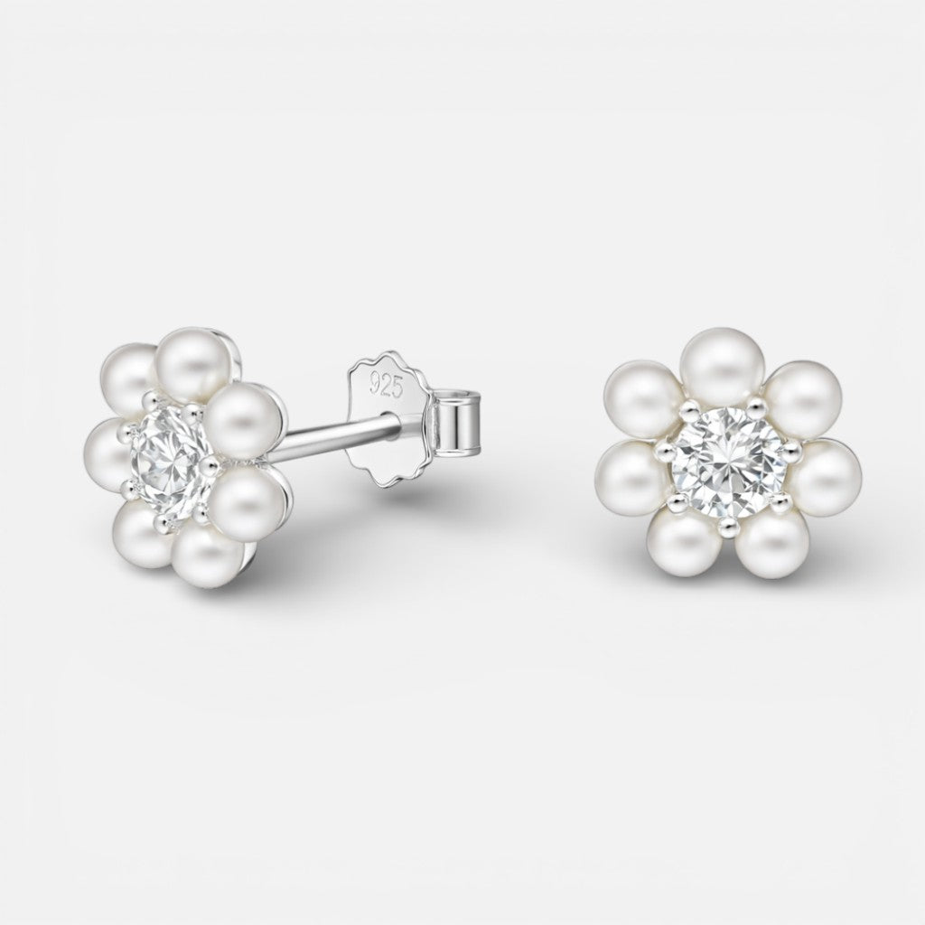 Aro Flor Perlas Circón 8 mm