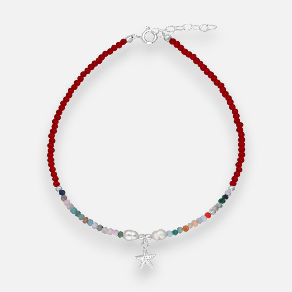 Tobillera Cristales Multicolor Perlas Estrella de Mar