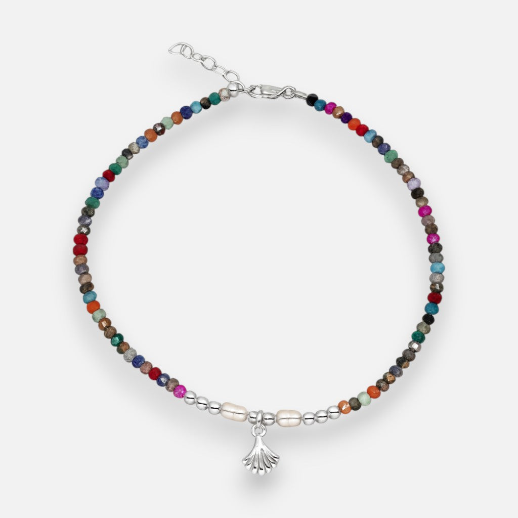 Tobillera Concha Perlas Cristales Multicolor