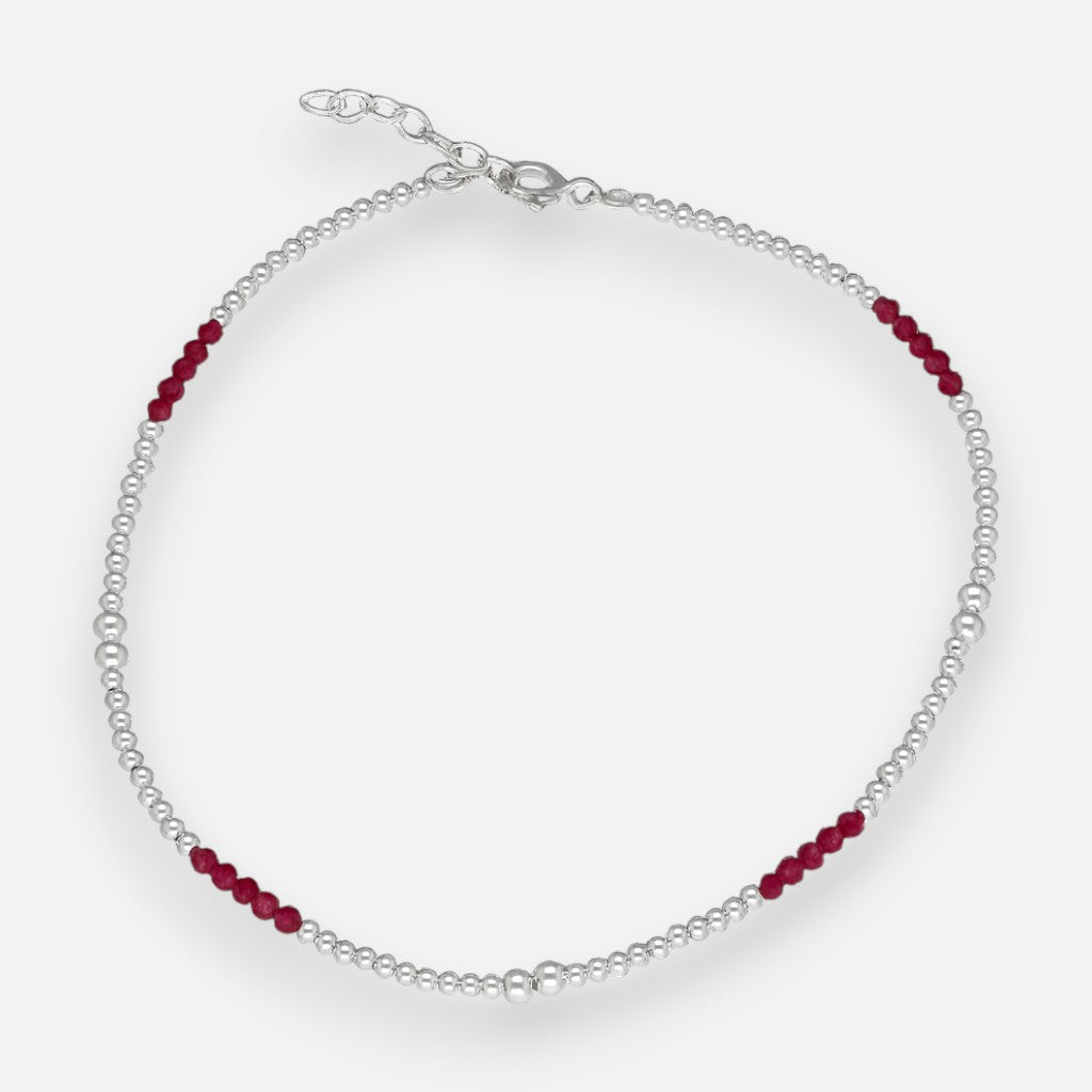 Tobillera Esferas Piedras Naturales Fucsia