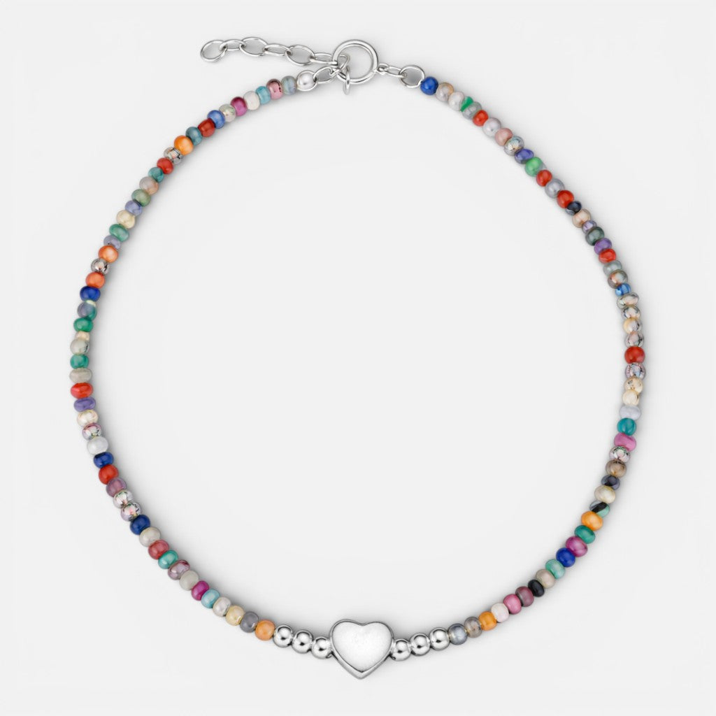 Tobillera Cristales Multicolor Esferas Corazón