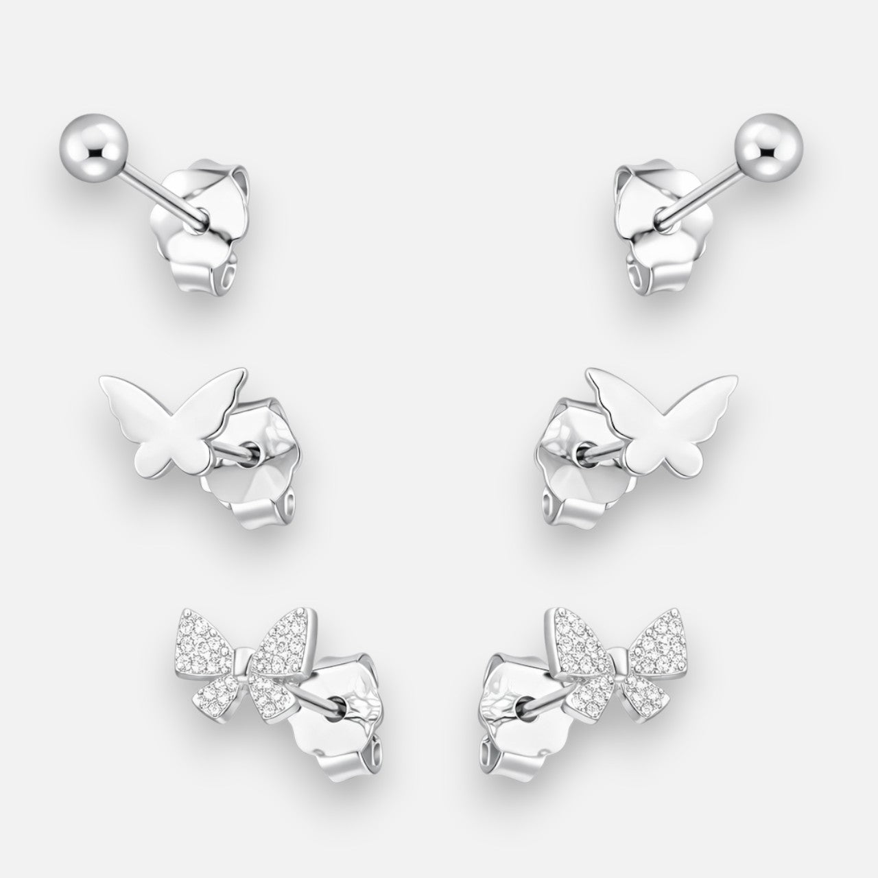 Set Aros Minimalista Lazo Mariposa Esfera Circones