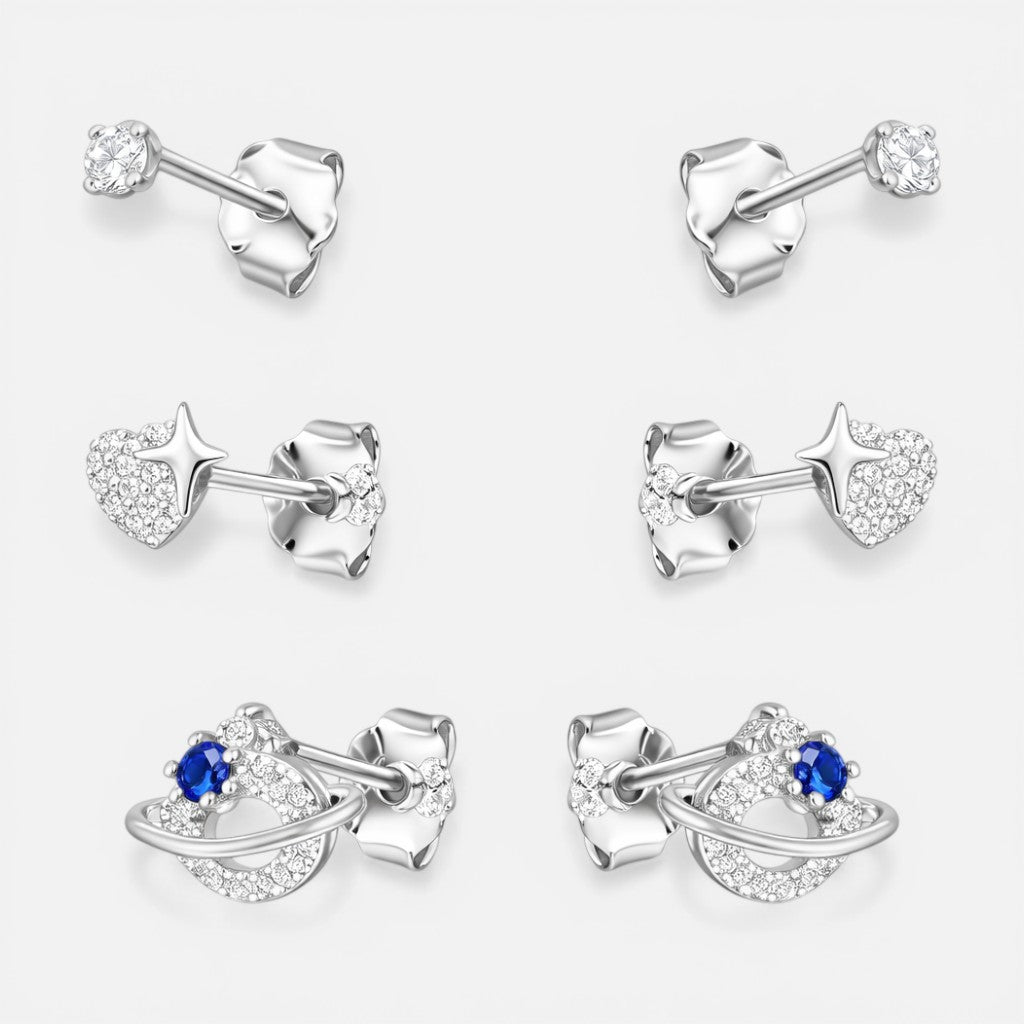 Set Aros Minimalista Planeta Corazón Estrella Circones