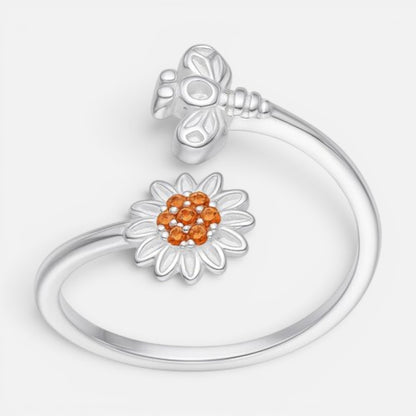 Anillo Ajustable Abeja Flor Margarita Circones Granate Naranja