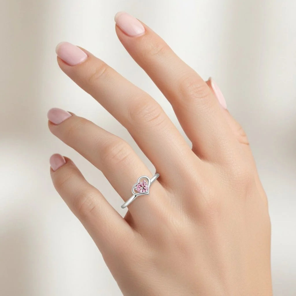 Anillo Corazón Circón Rosa Francia 14