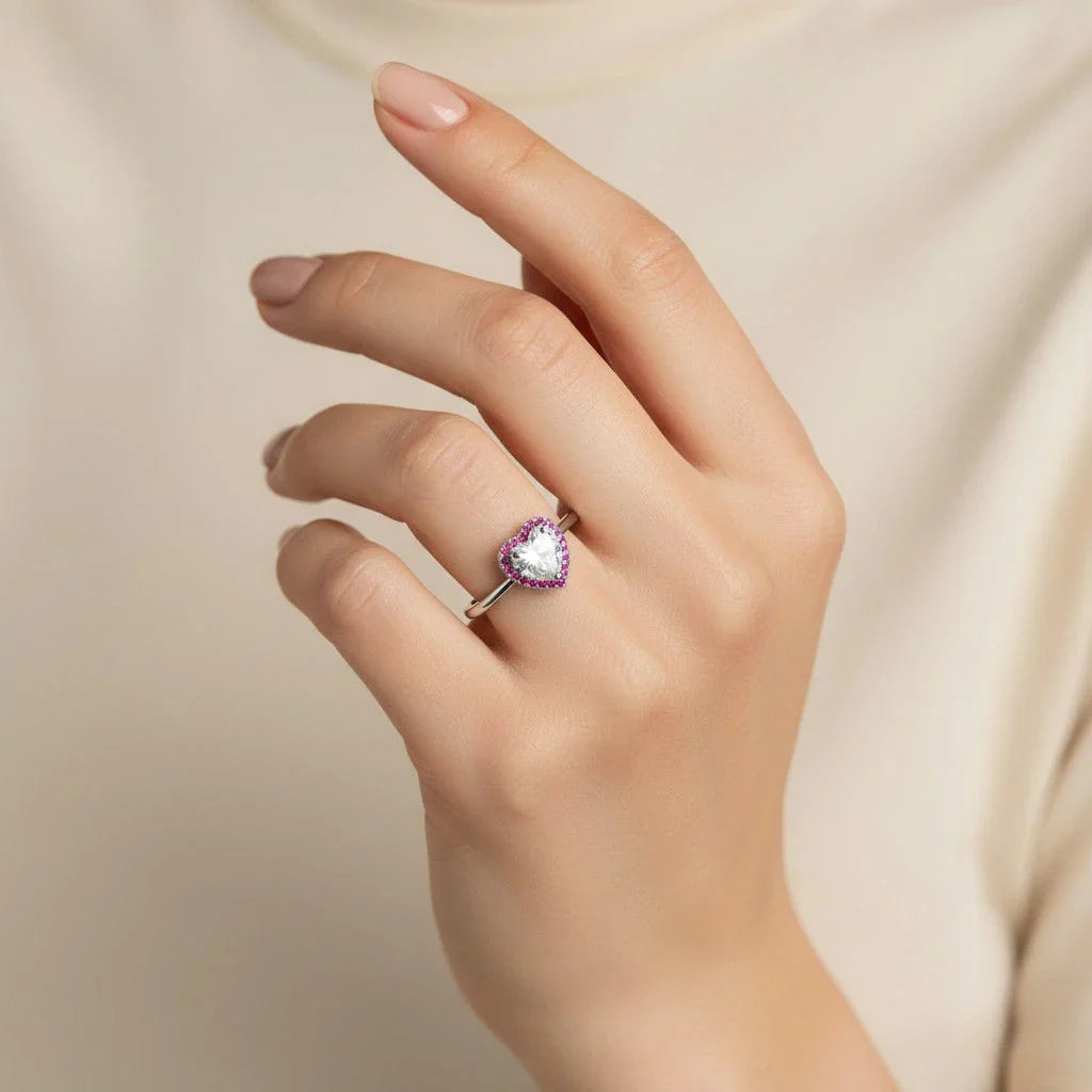 Anillo Corazón Circones Fucsia 18