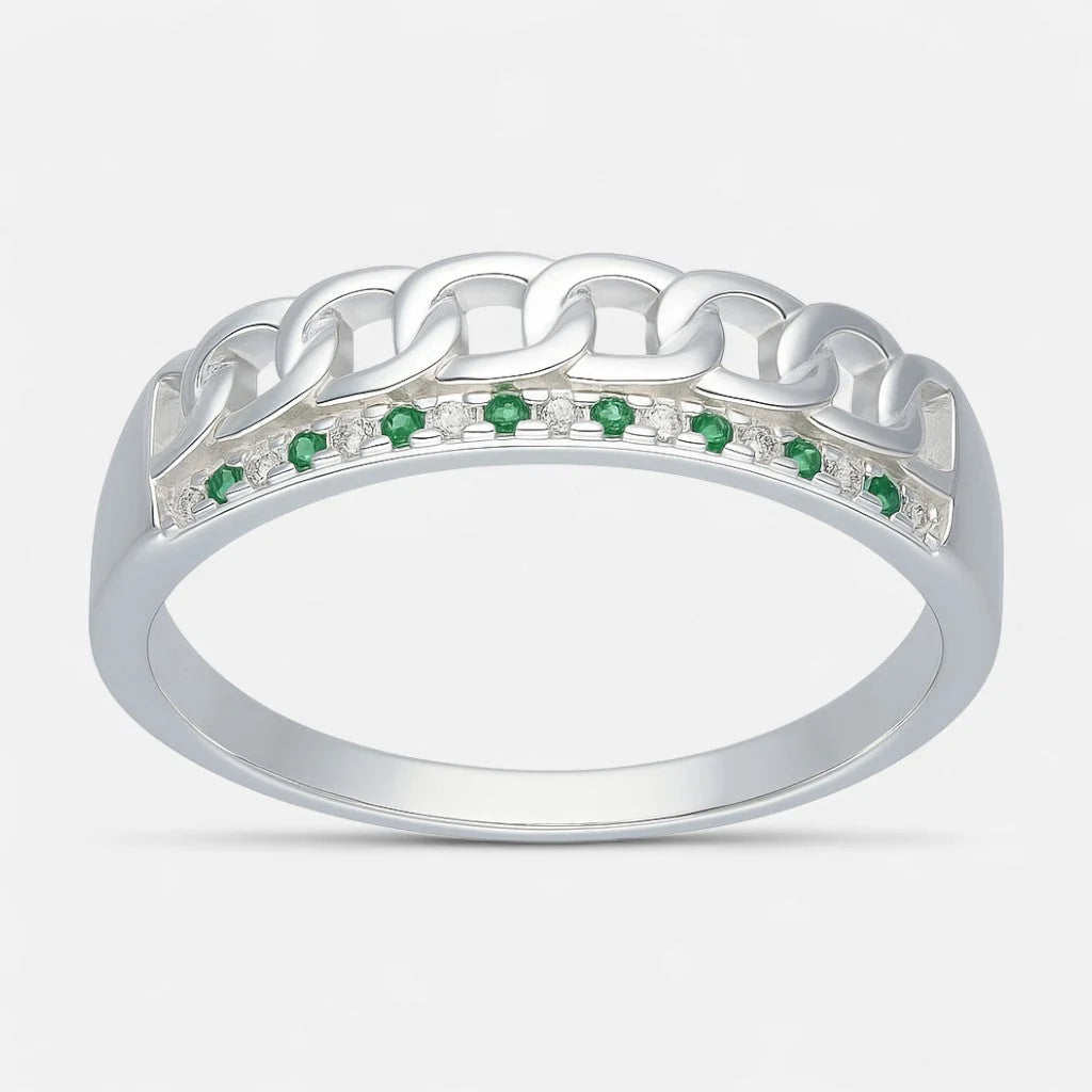 Anillo Eslabones Circones Esmeralda 12