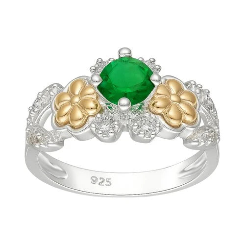 Anillo Flores en Oro Hojas Circones Esmeralda 18
