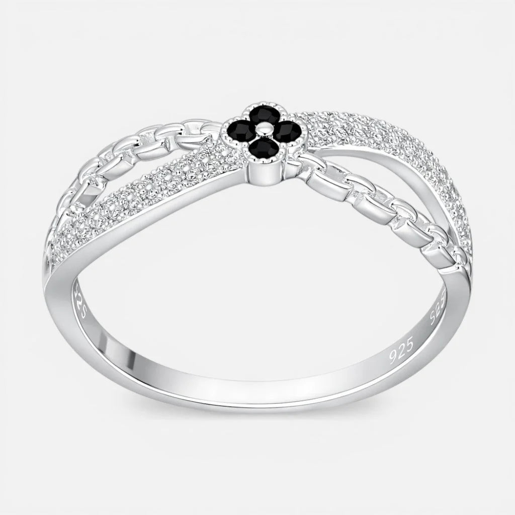 Anillo Infinito Trébol Circones Ónix 14
