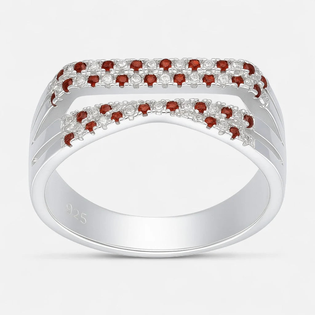 Anillo líneas Circones Granate Naranja 18