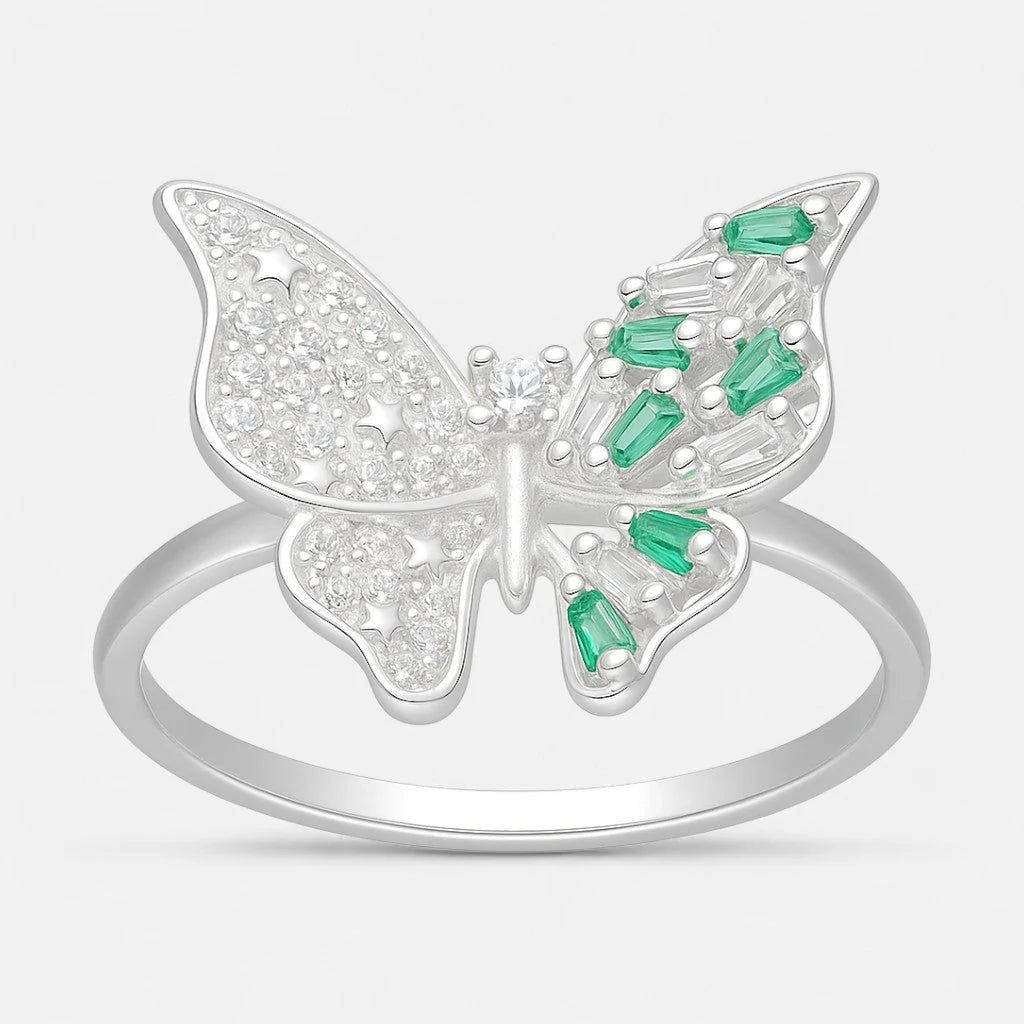 Anillo Mariposa Circones Baguette Esmeralda 15