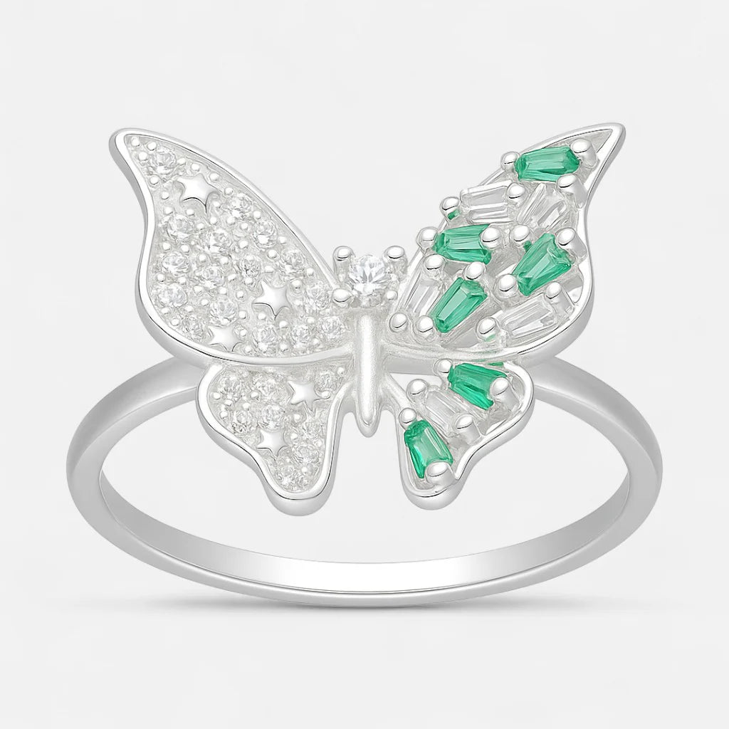 Anillo Mariposa Circones Baguette Esmeralda 15