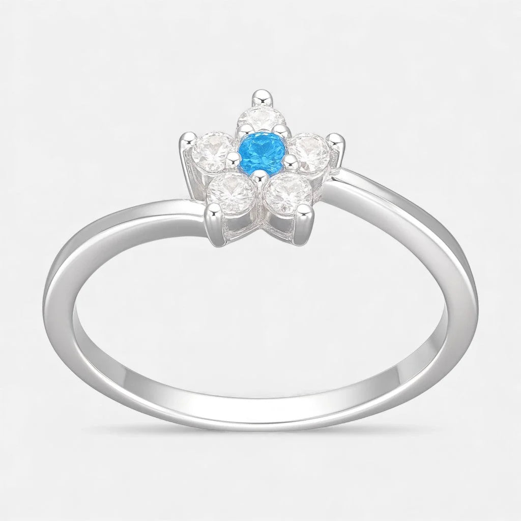 Anillo Midi Flor Circones Agua Marina