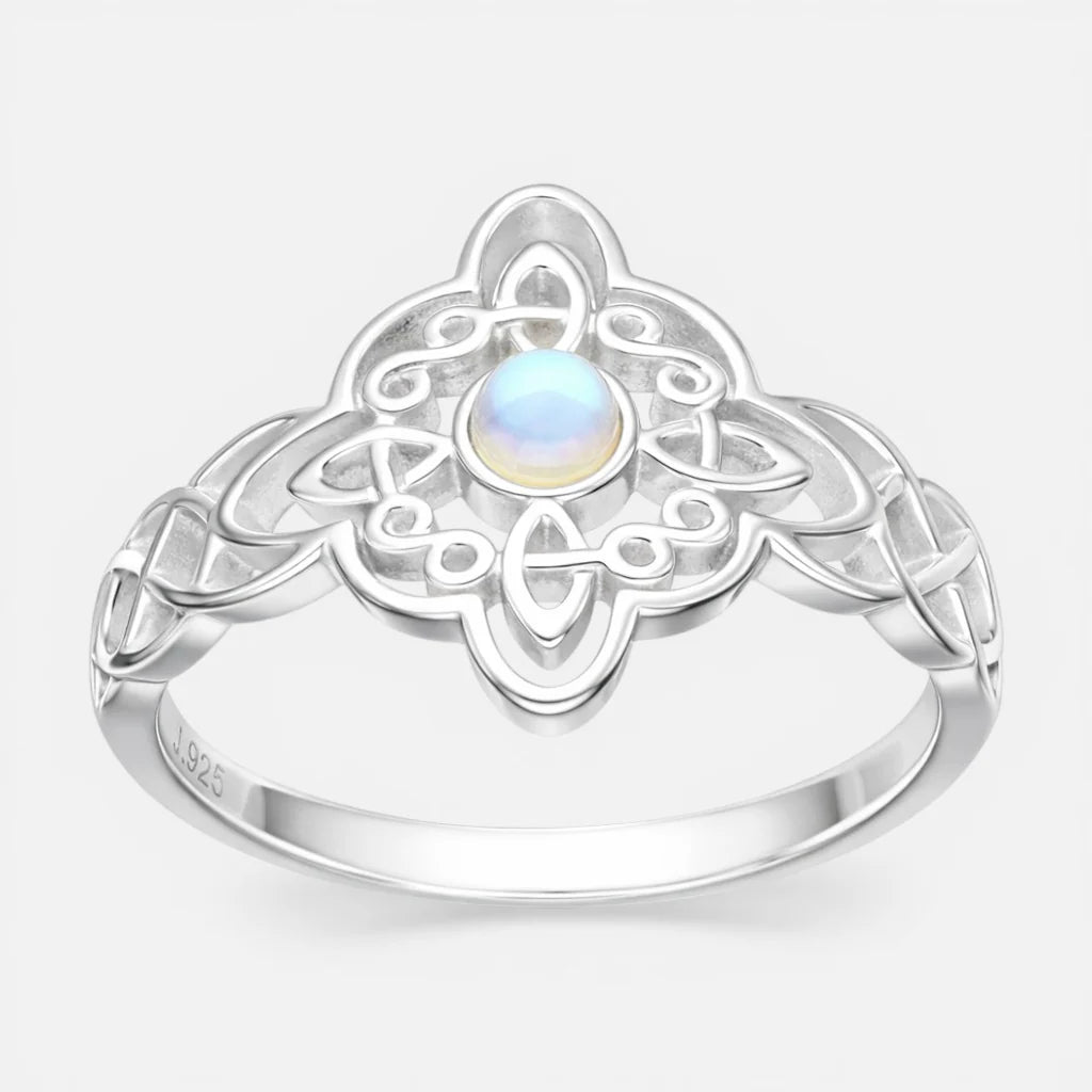 Anillo Nudo de Brujas Celta Piedra Luna 18