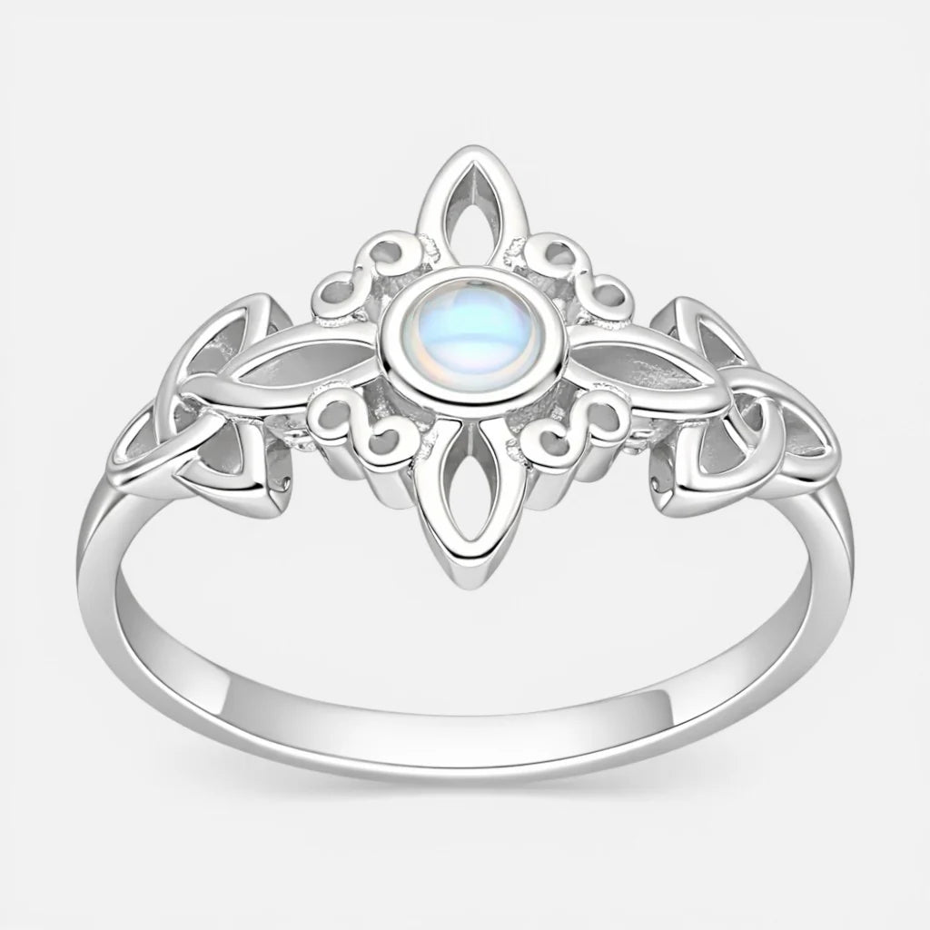 Anillo Nudo de Brujas Triqueta Piedra Luna 12