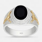 Anillo Sello Circón Ónix Cristo en Oro 24