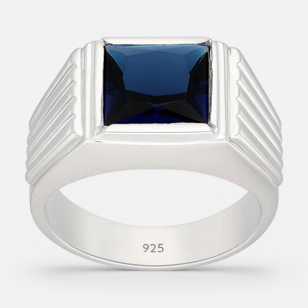 Anillo Sello Circón Zafiro