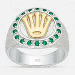 Anillo Sello Corona en Oro Circones Esmeralda 15