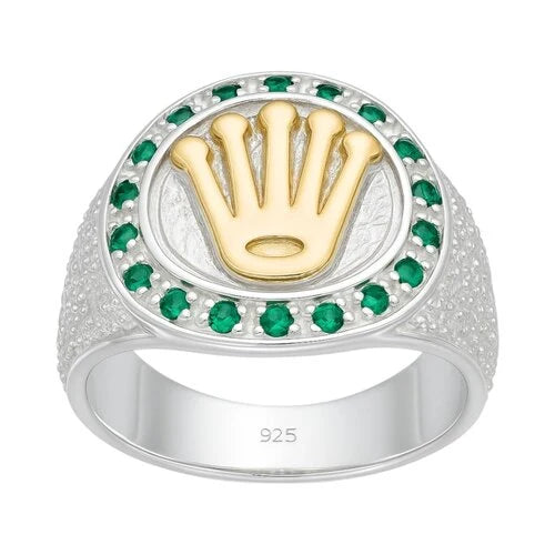 Anillo Sello Corona en Oro Circones Esmeralda 17