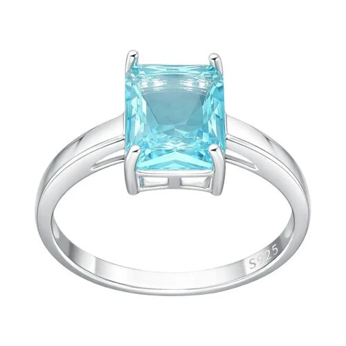 Anillo solitario Circón Baguette Agua Marina 20
