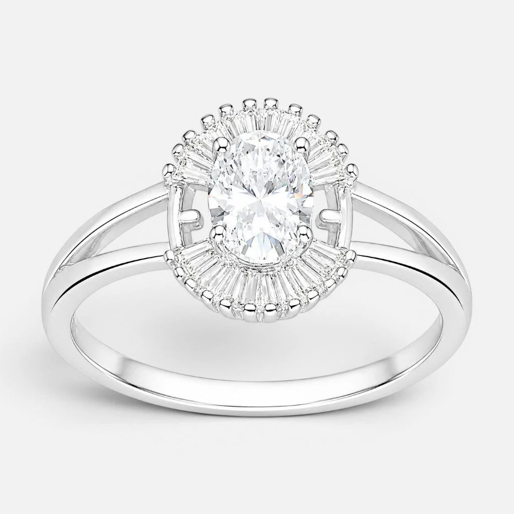 Anillo Ovalado Moissanita y Circones Baguette 20