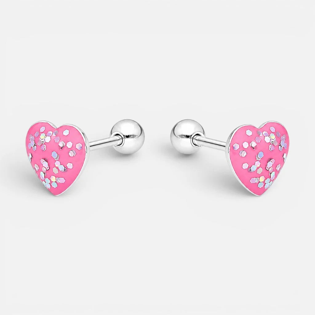 Aro con Tope Corazón Rosa Escarchado 6 mm