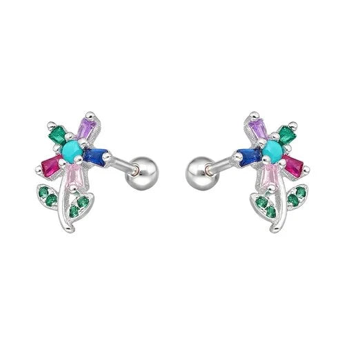 Aro con Tope Flor Circones Baguette Multicolor